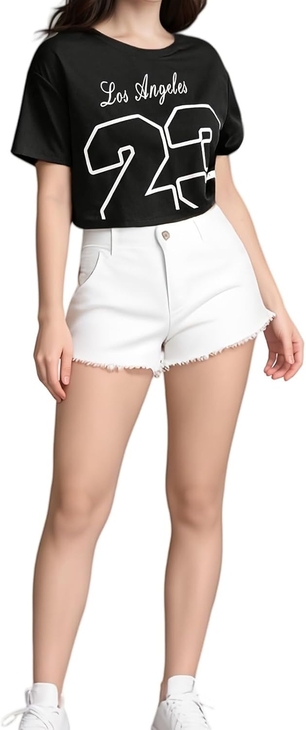 Y2K Crop Top for Women Oversized Graphic Letter Print Jersey T-Shirt Casual American for Teen Girls Short Sleeve - Image 5