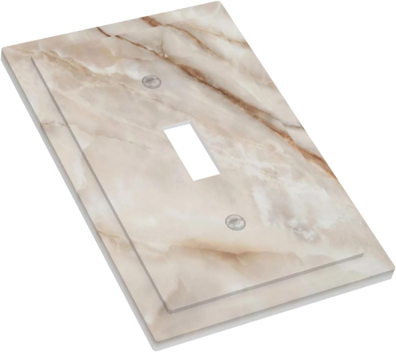 Beige Marble Pattern Light Switch Cover Modern Wall Plate Decorative 1 Gang Single Toggle Switch Plates Electrical Outlet Faceplate for Bathroom Kitchen Bedroom 5" x 3"