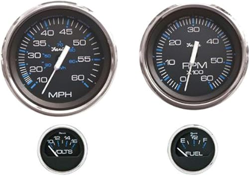 Faria Beede Instruments Faria Beede KTF004 Chesapeake Stainless Steel Outboard 4-Gauge Boxed Set - Speedometer/Tachometer/Fuel Level/Voltmeter, Black