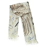MANUMAR Schal für Damen in braun weiß mit Feder-Motiv als perfektes Herbst Winter Accessoire