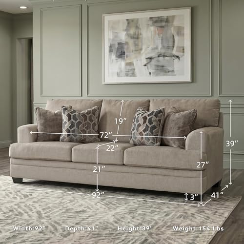Image of Signature Design by Ashley Stonemeade Sofa Couch, No Assembly Required Standard 3 Seater, Taupe Chenille with Reversible Cushions, Casual Living Room Seating, 92 Inch