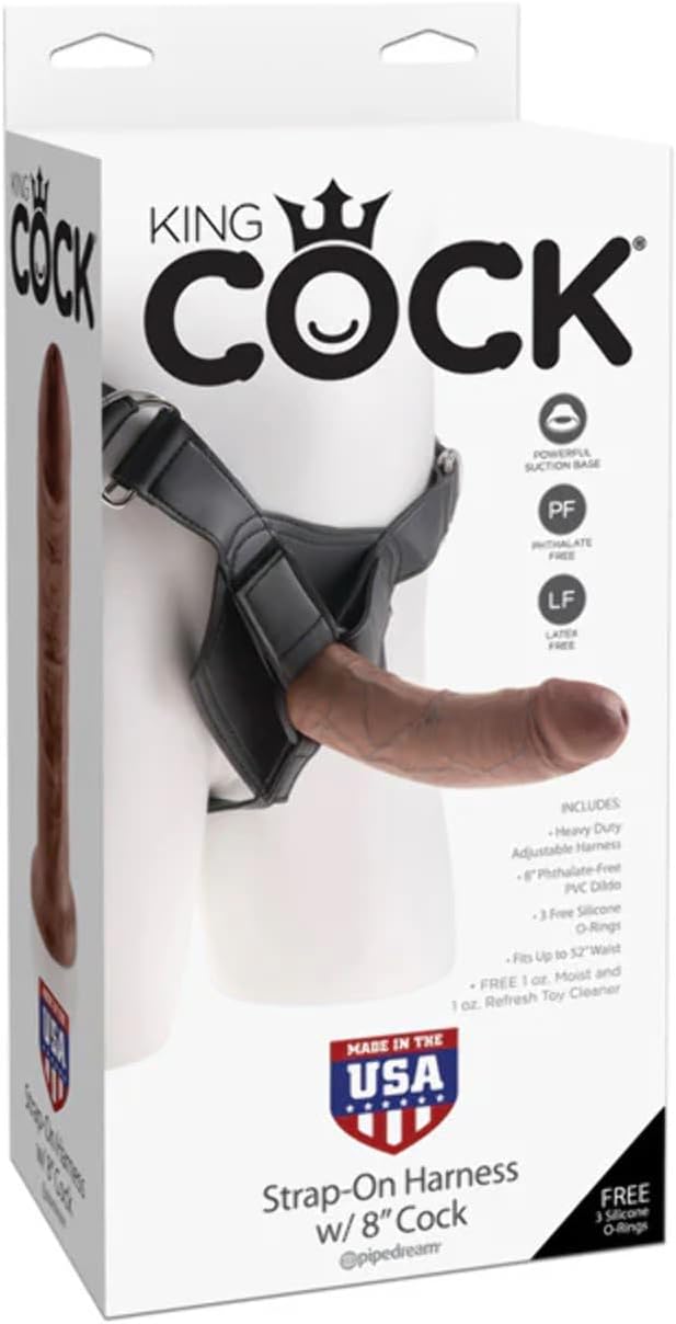 Pipedream King Cock Strap-on Harness with Cock, 8", Brown