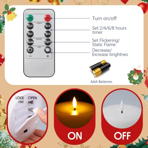 Image of Retisee 3 Pcs 6 /8 /12 inch Christmas Flameless LED Candles Decorations for Home