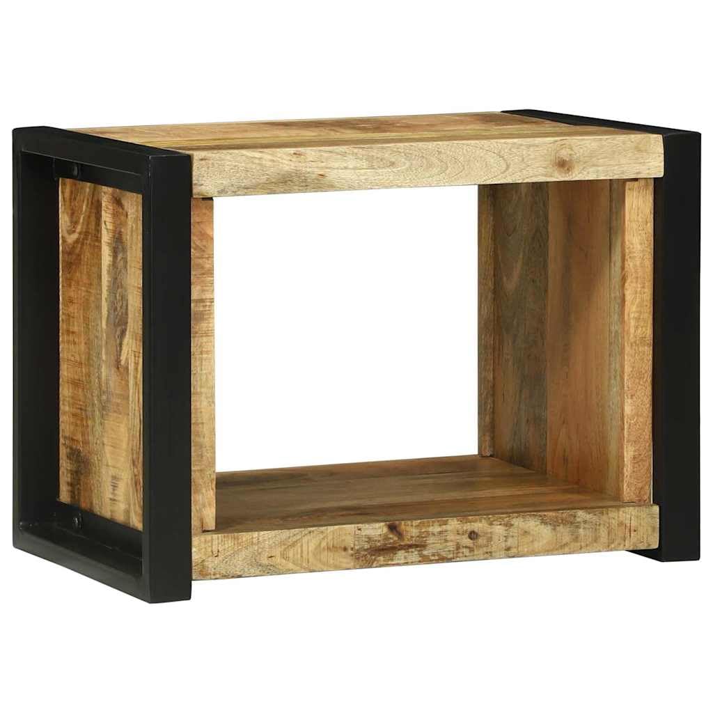 SYDE Kostka ścienna brązowa 55 x 35 x 40 cm lite drewno mango | Pływający stojak do salonu, stojak na książki, oszczędność miejsca, żelazne nogi, łatwe czyszczenie