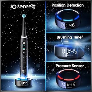 Oral-B Rechargeable Electric Toothbrush, iO9 Limited Ultimate Clean, 7 Cleaning Modes, Interactive Display, iSense Charger, Charging Travel Case, Visible Pressure Sensor, 3 Brush Heads, Black