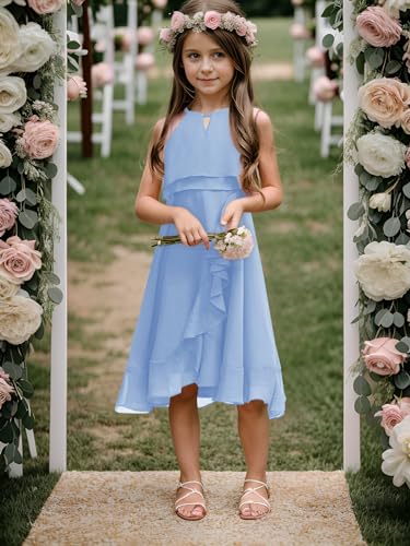 Vestido de fiesta para niña azul Haloumoning de dama de honor sin mangas 160 4