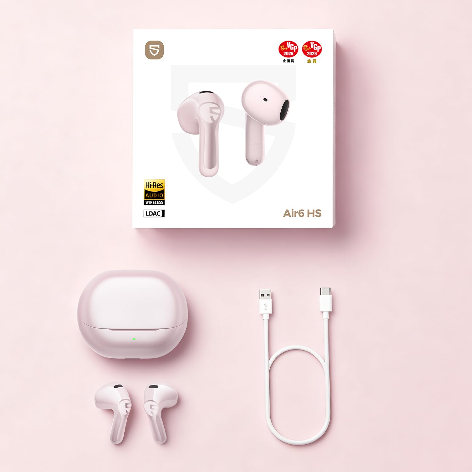 SoundPEATS Air6 HS Cuffie Semi-in-ear LDAC 45h IPX5, 4g, Rosa | ·ricarica 10min=3h ·2MIC ENC ·4g ·Rosa ·App ·BT6.0