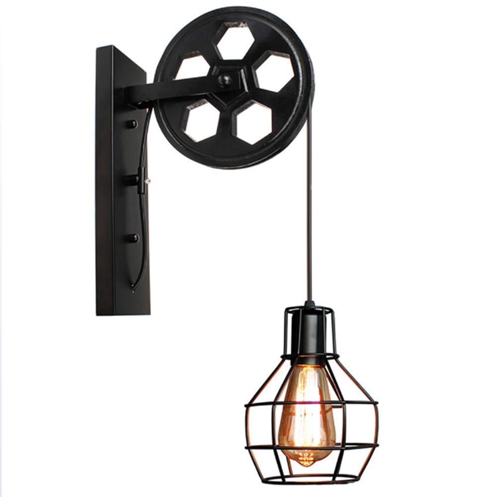 Wandleuchte Schwarz Eisen Industrie Retro Esstisch Wandlampe Rolle Vintage Wandleuchter Restaurant Wandlicht rustikal Gang Esszimmer Fluren Dielen Wandleuchten Cafe Shop E27
