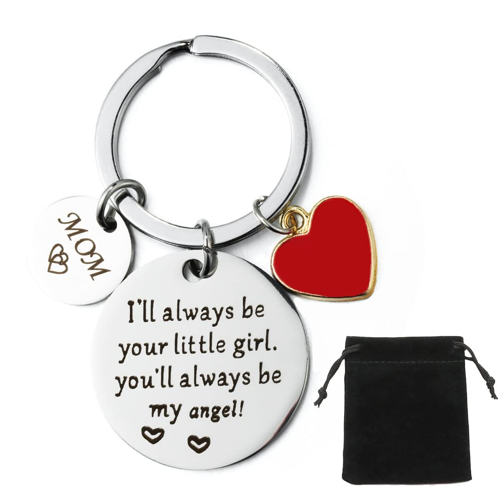 Mum Keyring, Mothers Day Gifts Keyring for Mum from Daughter Birthday Gifts for Mum Mother's Day Gifts Mummy Keychain (I'll Always Be Your Little Girl, You Will Always Be My Angel)