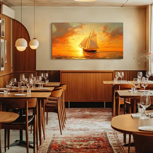 crmotu Sailboat Wall Art, Nautical Wall Decor, Large Landscape Wall Art, Seascape Painting Canvas Prints, Ocean Sunset Pictures for Living Room Bedroom Dining Room Hotel Office Artwork 24x48inch