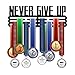 GLOBLELAND Never Give UP Porta Medaglie da Parete Porta Medaglie in Ferro Nero Porta medaglie Motivazionali, 15x40cm