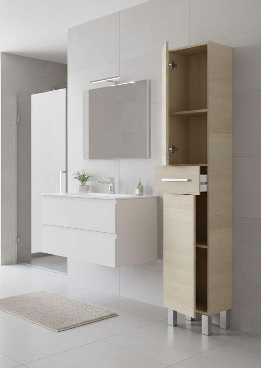 Mobile Bagno Qubo 120 cm Bianco Matrix con Toppino per Lavabo Appoggio - Ipercer