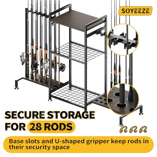 SOYEEZE-Fishing-Rod-Holder-for-28-Rods-Ground-Stand-Fishing-Pole-Holders-for-Garage-3-Sided-Vertical-Fish-Rod-Rack-for-Tackle-Box-Fishing-Suppliesa-Display-Fish-Gear-Storage-Gift-for-Man