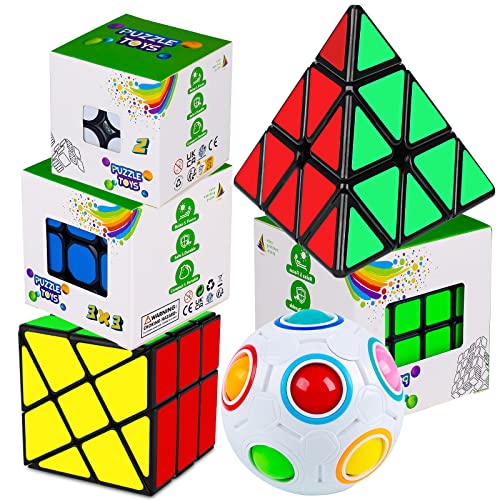 Sada kouzelných kostek Easyhome, pyraminx + 2 x 2 x 2 + 3 x 3 + 4 x 4 x 4 + magický duhový míček + fenghuolun 6 balení Speed Puzzle Cube Magic Cubes kouzelná kostka PVC nálepka pro děti a dospělé