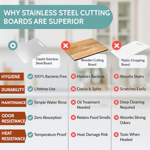 Image of PUREAGLE Stainless Steel Chopping Board for Kitchen Hygienic & Rust Proof - Cutting Board for Vegetables, Fruits, Meat, Kneading Dough, Cake Prep | Unbreakable, Heavy Duty, Easy to Clean