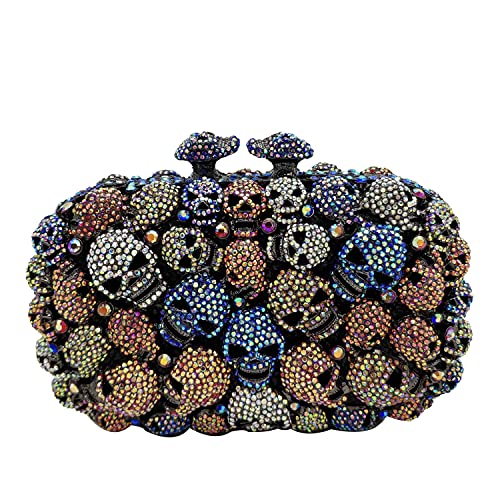 Image of Boutique De FGG Skull Crystal Clutch Purse for Women Formal Rhinestone Clutch Evening Bag Halloween Minaudiere Handbag,Mini