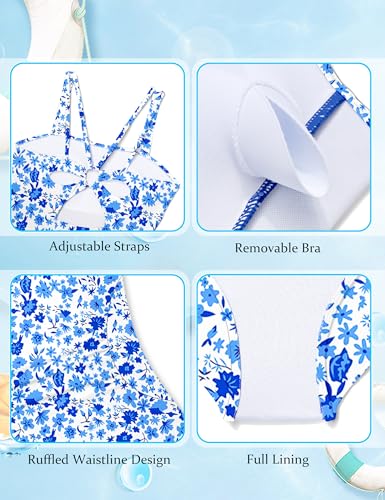Image of Girls One Piece Swimsuit Bow Back Girls Bathing Suit Adjustable Straps Quick Dry Girl Swimwear 9-16T Swim Suit