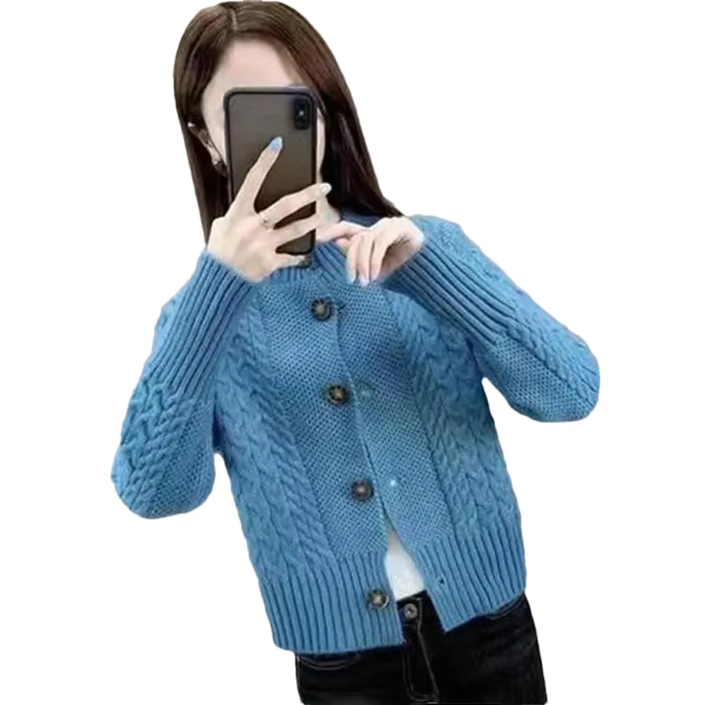 Cárdigan corto de color sólido para mujer, cuello redondo, manga larga, a rayas