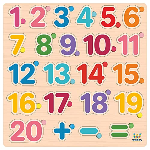 Image of Webby Wooden Numbers Counting Montessori Educational Pre-School Puzzle Board Toy for Boys and Girls