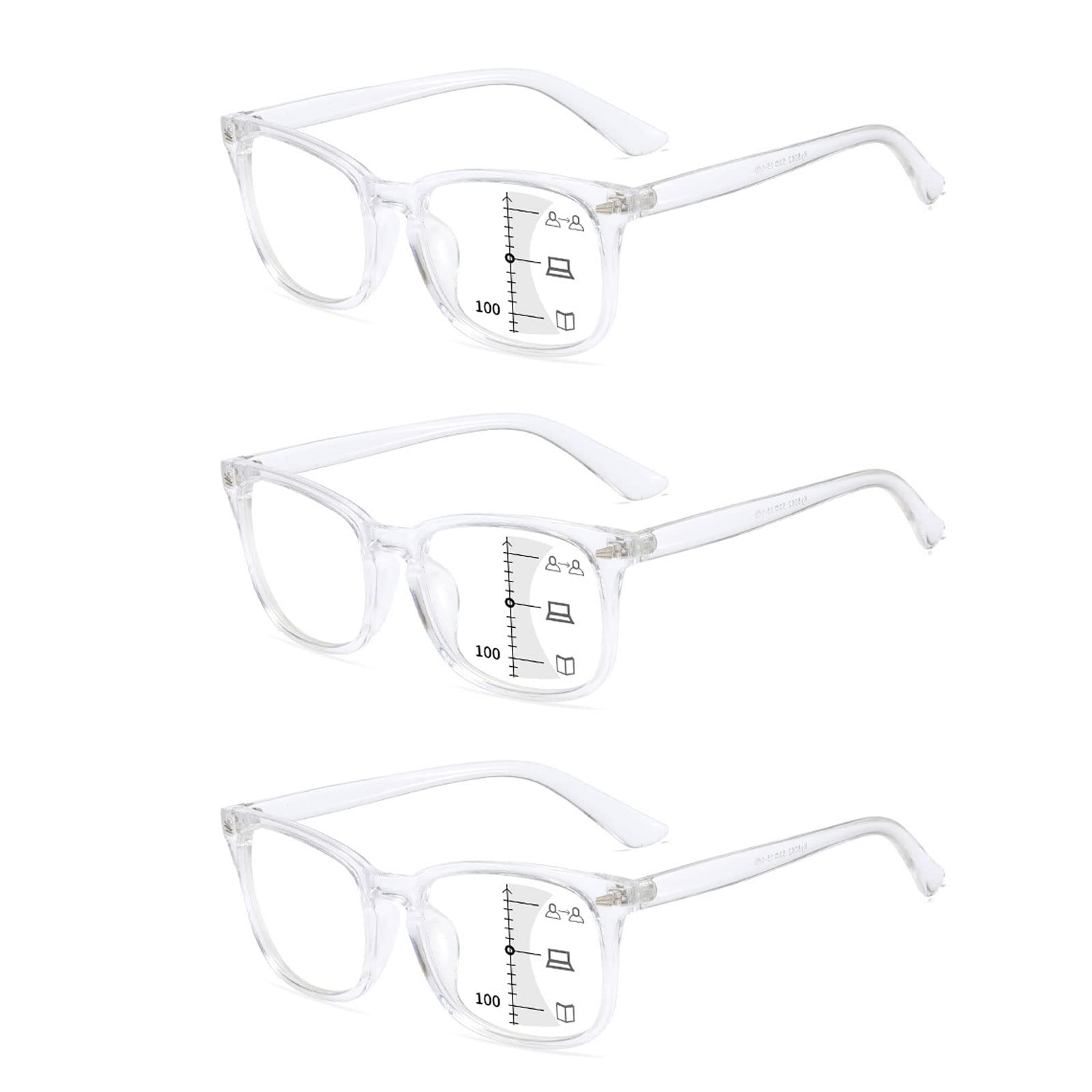 Modne okulary do czytania wieloogniskowe progresywne męskie kwadratowe niebieskie światło komputerowe okulary damskie przeciwodblaskowe dioptrie UV400, 3 szt.,A,+2.0