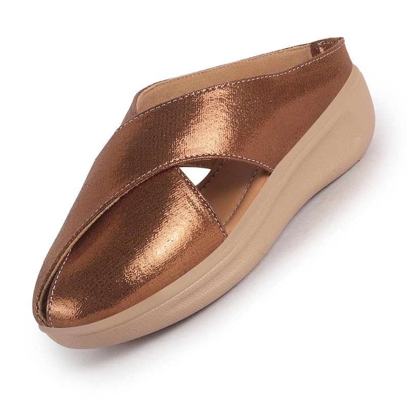 Image of FAUSTO Women Criss Cross Strap Design Perforated Slip On Shoes | Back Open Casual Shoes for Office, Outdoor, Party