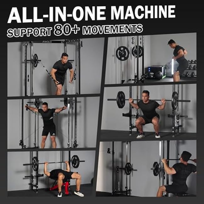 Mikolo Folding Squat Rack, Wall Mounted Power Rack with Cable Crossover Machine & LAT Pull Down, Functional Trainer with 5 Adjustable Function Modes, for Home Gym and Space Saving