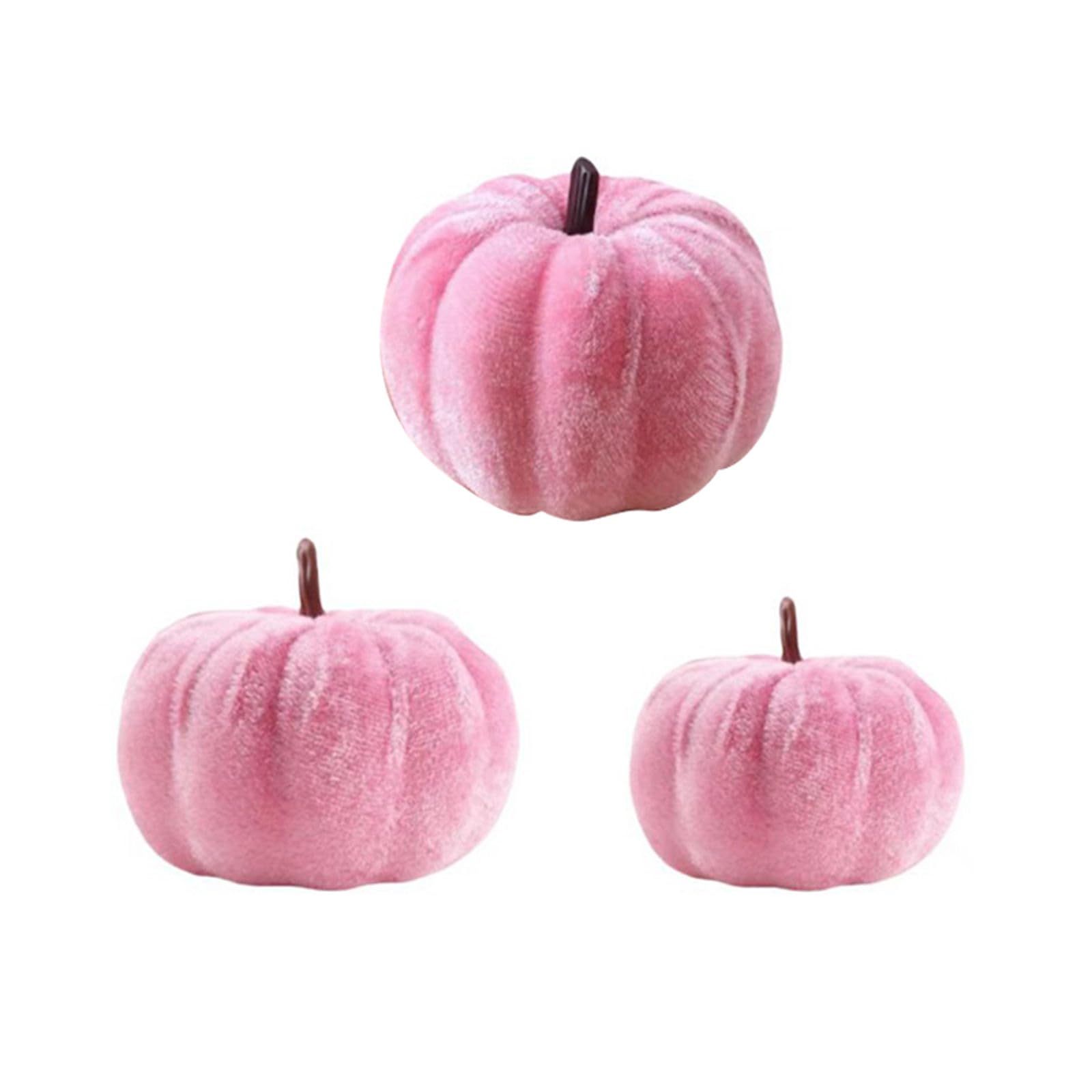 Kalttoy 3Pcs Velvety Pumpkin Decor Artificial Realistic Fall Pumpkins for Porch Mantel Tabletop Holiday Safe Holiday Decoration