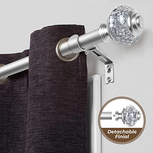 Usfook Curtain Rods 32 To 58 Inches (2.6-4.8Ft), Telescoping Splicing Drapery Rods For Windows 20 To 53 Inch, Decorative Translucent Finials, Light Silver #TOP1
