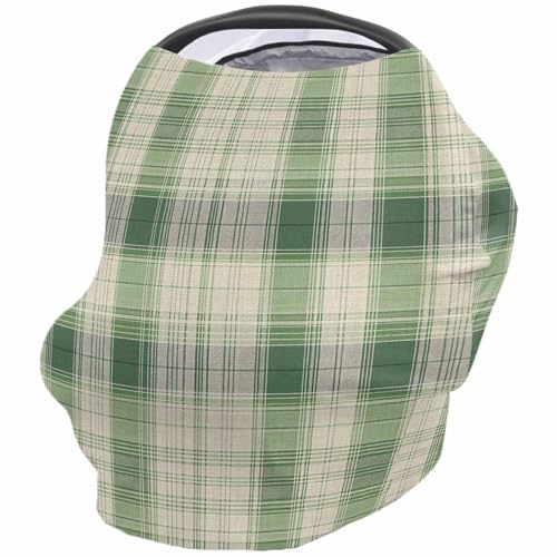 Nursing Cover for Breastfeeding Scarf, Grey Green Beige Plaid Buffalo Spring Baby Car Covers Super Soft Multi Use for Canopy Shopping Cart Cover Blanket Stroller Cover