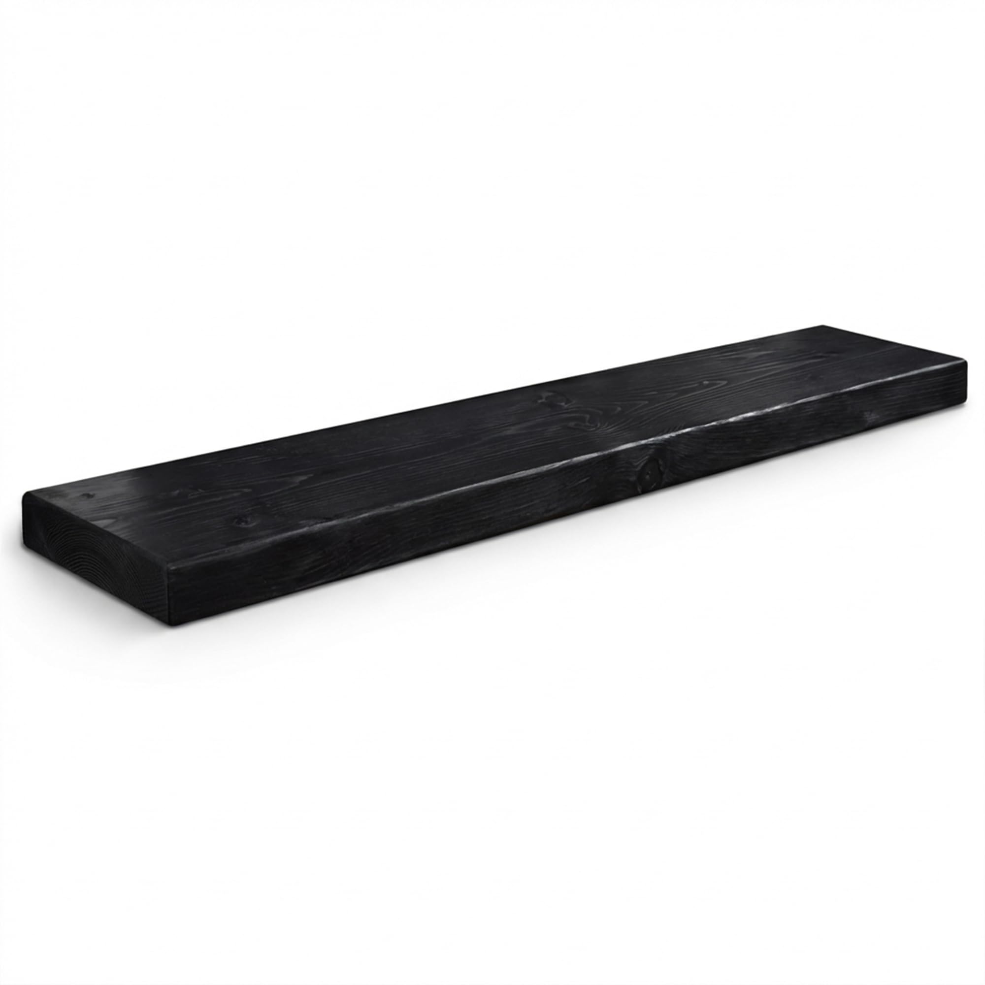 MKGT Rustic Floating Shelf – Solid Wood Chunky 4.5cm Thick 22cm Deep Wall Mounted with Hidden Brackets, UK Handmade Pine for Kitchen, Living Room, Bathroom & Fireplace Mantel (Black, 60cm)