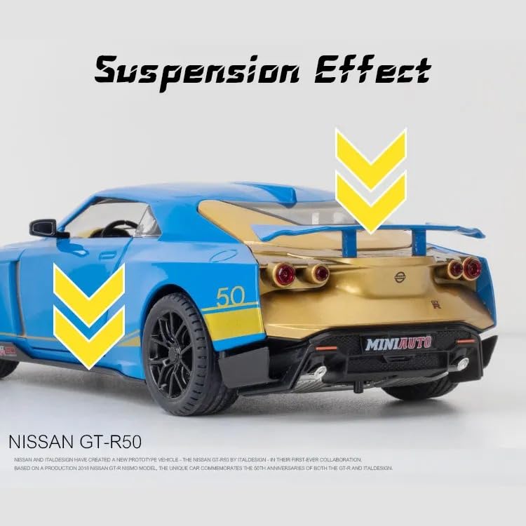 Image of Scale Exclusive Alloy Metal Pull Back | Die-cast Car Model with Sound Light Mini Auto Toy for Kids Metal Model Toy Car with Sound and Light (1.24 Scale -NIS-SAN GT-R50-BLUE)