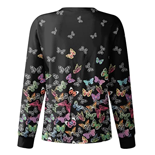 Printed Scrub Jackets for Woman Print Long Sleeve Plus Size Womens Scrubs for Women Nursing Jacket with Pockets