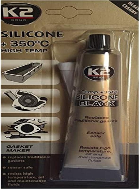 K2 High Temperature Silicone Sealant Dichtsi Likon, Temperature Extremes to + 350 °C; Black; 85g