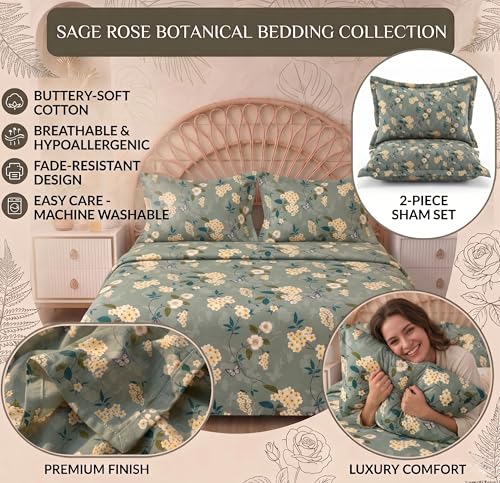 Image of HOMEKART Floral Printed King Size Cotton Bedsheet with 2 Pillow Covers | Luxury Double Bed Bedding Set 86x88 Inches | Ultra Soft, Breathable & Wrinkle Resistant & Home Decor (Pastel Eucalyptus)