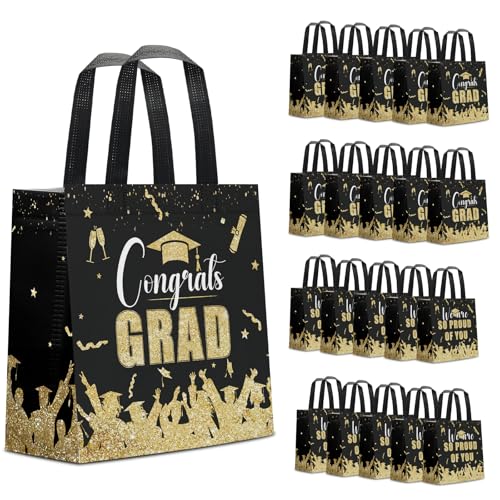 Infankey 24 PCS Graduation Gift Bags 2026 Congrats Party Favors Congrats Grad Non Woven with Handles Goodie Bags for Graduation Theme Party Supplies