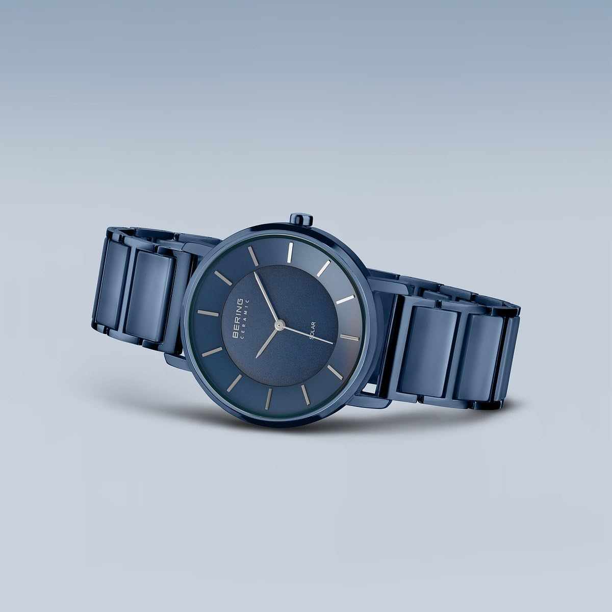 Bering 19535 Reloj Solar para Mujer con Caja de Acero Inoxidable de 35 mm y Esfera, Brazalete de Acero Inoxidable con Detalles en cerámica, Resistencia al Agua de 3 ATM
