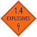 NMC DL203BR 1.4 Explosives G1 Dot Placard Sign - 10.75 in. Diamond Shaped, Rigid Plastic Placard Label with Black Text on Orange Base