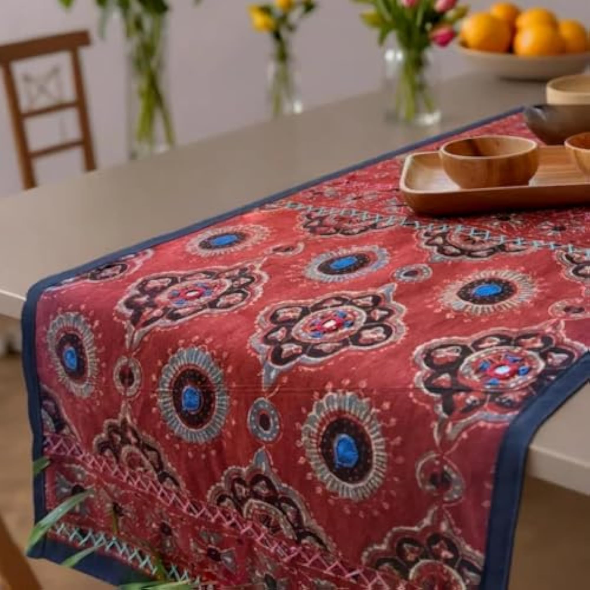 Cotton Dining Table Runner with Block Print, Eco-Friendly