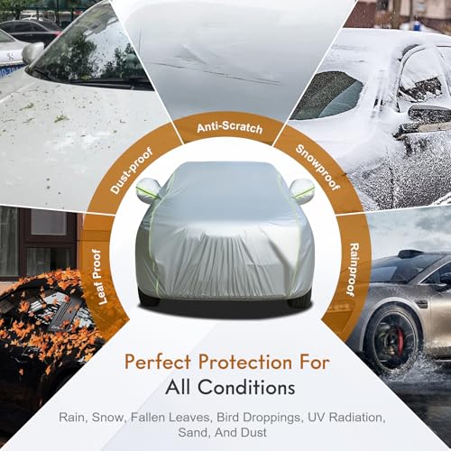 Image of Tecoom SUV Car Cover Waterproof All Weather, Outdoor & Indoor Full Exterior Windproof UV Sun Rain Snow Hail Protection Covers with Zipper Door & Lock, Fit for SUV 216-230 Inches