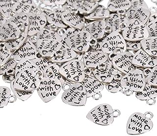 Opopark 100 Pieces Heart Charms, Antique Silver Made with Love Heart Pendants for DIY Jewelry Making Accessory Bracelet Necklace Keychain Crafting Findings