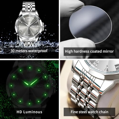 Image of OLEVS Watch for Men Diamond Casual Analog Roman Quartz Stainless Steel Waterproof Luminous Date Calendar Luxury Gifts Wrist Watch