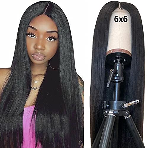 Straight Lace Front Wigs Human Hair Wigs for Black Women 32 Inch 6x6 Lace Frontal Wigs Human Hair Pre Plucked Natural Hairline Lace Closure Wig 150% Density Deep Part Glueless Lace Front Wigs