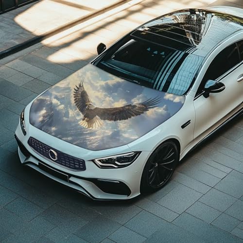 Image of Bald Eagle Print Car Hood Cover, Elastic Polyester Waterproof Cover for Car Hood All Weather Universal Car Exterior Accessories for Most Sedans SUV Trucks Pickup