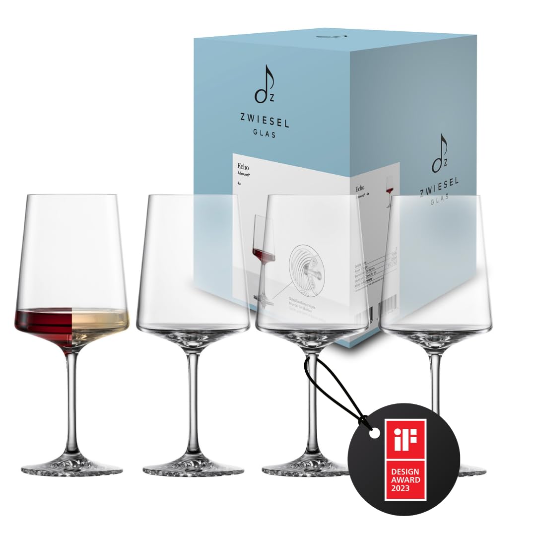Zwiesel Glas Allround Echo Lot de 4 verres à vin modernes avec plaque de base spéciale, verres en cristal Tritan lavables au lave-​vaisselle, fabriqués en Allemagne (n° d'article 123381)
