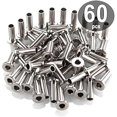 CenterZ 60 Pack Cable Railing Protector Sleeves - Stainless Steel T316 Marine Grade Protective Grommet fit 1/8", 5/32", 3/16" Cables Deck Railings, DIY Balustrade for Wood Metal Posts with 1/4" Hole Cover