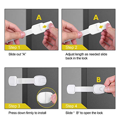 Betertek Cabinet Locks Child Safety Refrigerator Lock Drawer Locks Baby Proof Fridge Lock Kids Safety Latches Strap Locks (10 pack) for Dresser, Toilet Seat, Oven, Dishwasher, with Extra Adhesive - Thumbnail 6