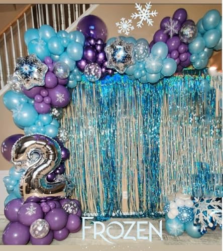 Image of Frozen Balloon Arch Garland Kit, 164Pcs Winter Wonderland Balloon Arch Kit Blue Purple Clear Snowflake Balloons for Winter Wonderland Theme Baby Shower Snow Girl Princess Birthday Decorations