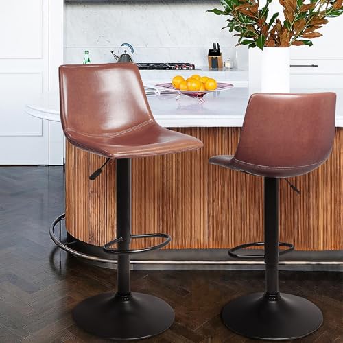 Image of Waleaf Adjustable Bar Stools Set of 2, Modern Faux Leather Swivel Barstools