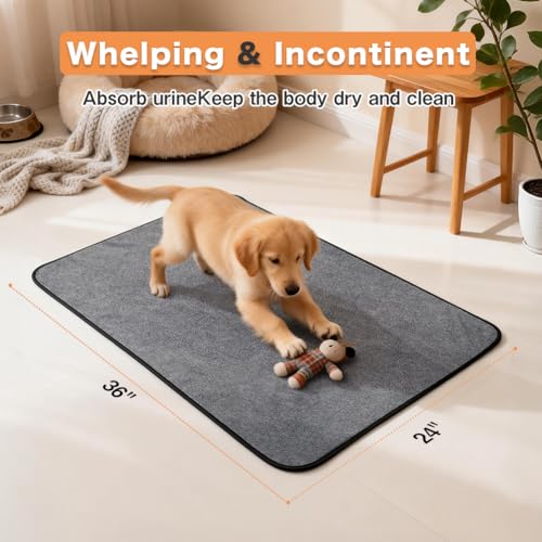 Image of Washable Pee Pads for Dogs, Extra Large Reusable Dog Pee Pad, Waterproof Pet Mat, Dog Playpen Mats for Puppy Training Whelping Playpen Pads, Brown, 36x24 inch