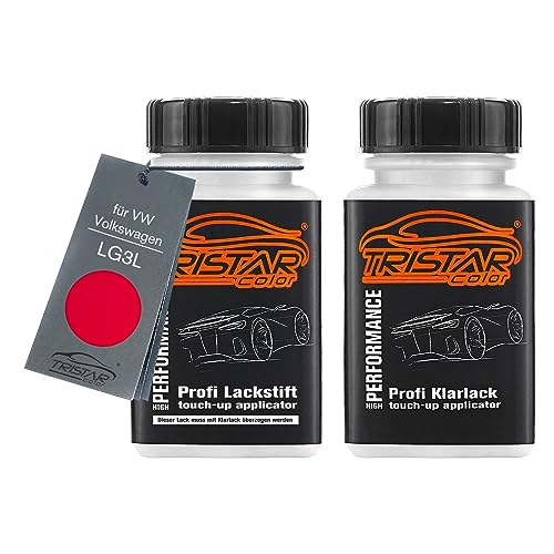 TRISTARcolor Autolack Lackstift Set für VW/Volkswagen LG3L Rot/Uni Red/Rot Uni Basislack Klarlack je 50ml